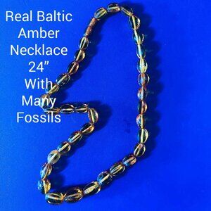 Make an Offer. Real Lithuanian Baltic Amber 24" Necklace with Fossils.
